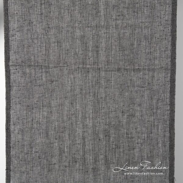 Black grey linen fabric with azure stripes.