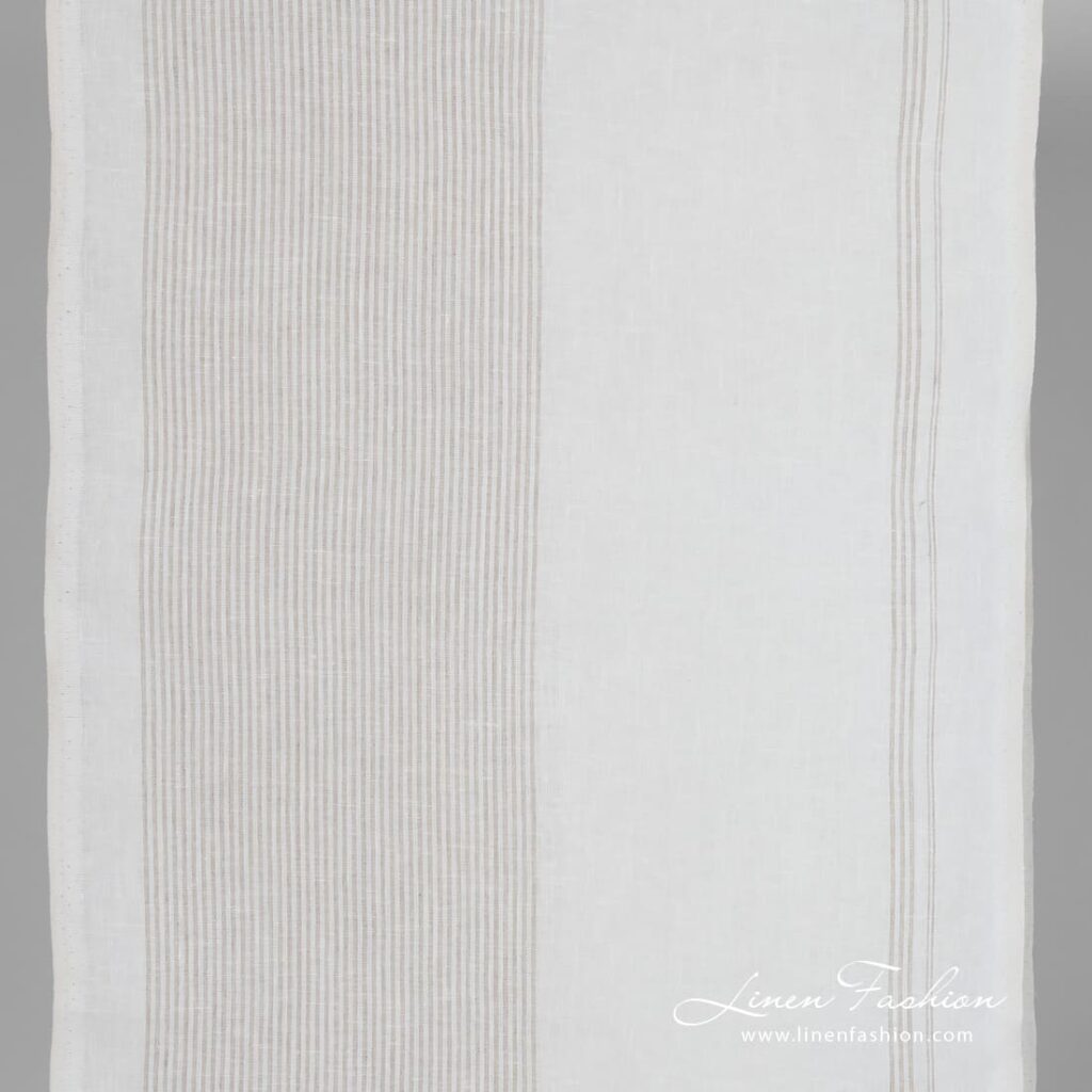 Tissu de lin blanc à rayures beiges 1 White linen fabric