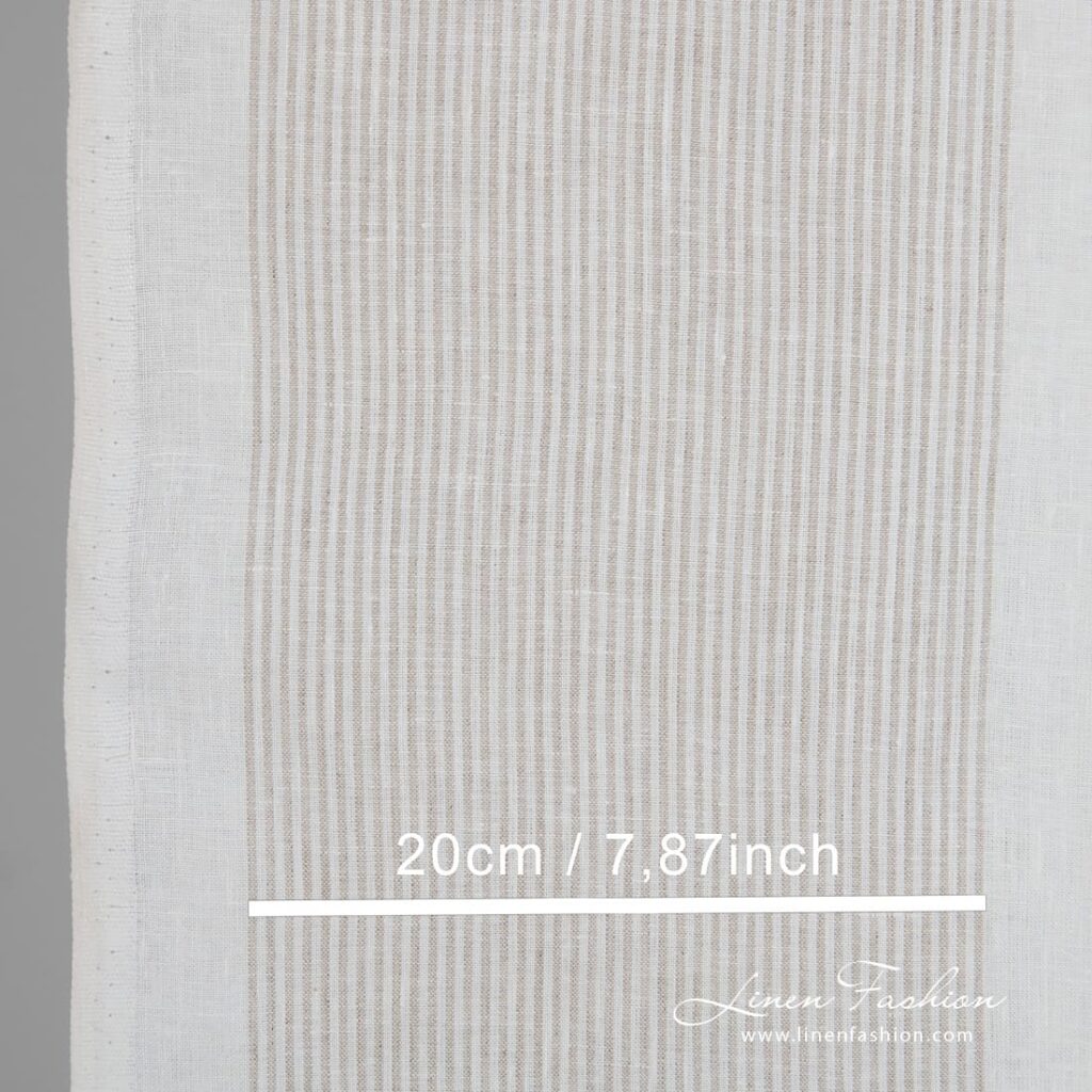 Tissu de lin blanc à rayures beiges 2 White linen fabric in stripes