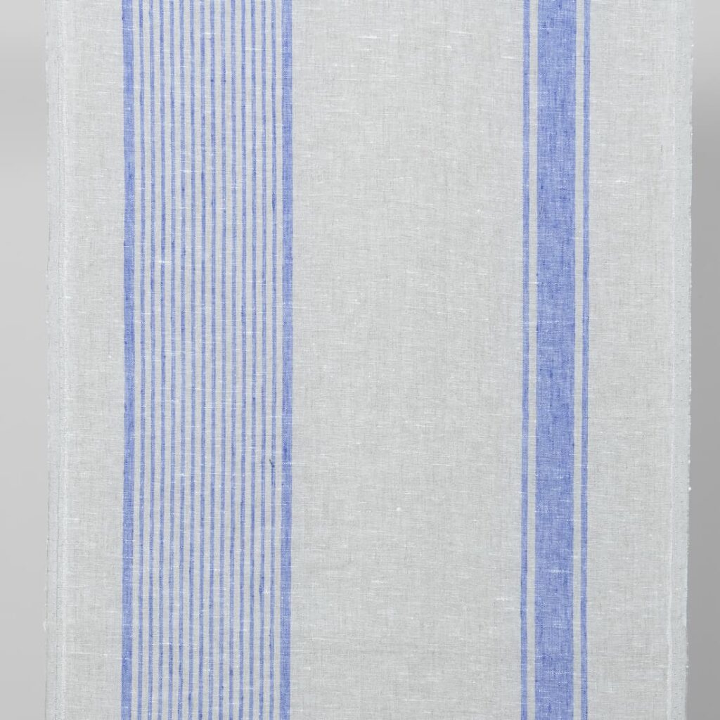 Tissu étroit beige à rayures bleues 1 linen towel fabric blue stripes