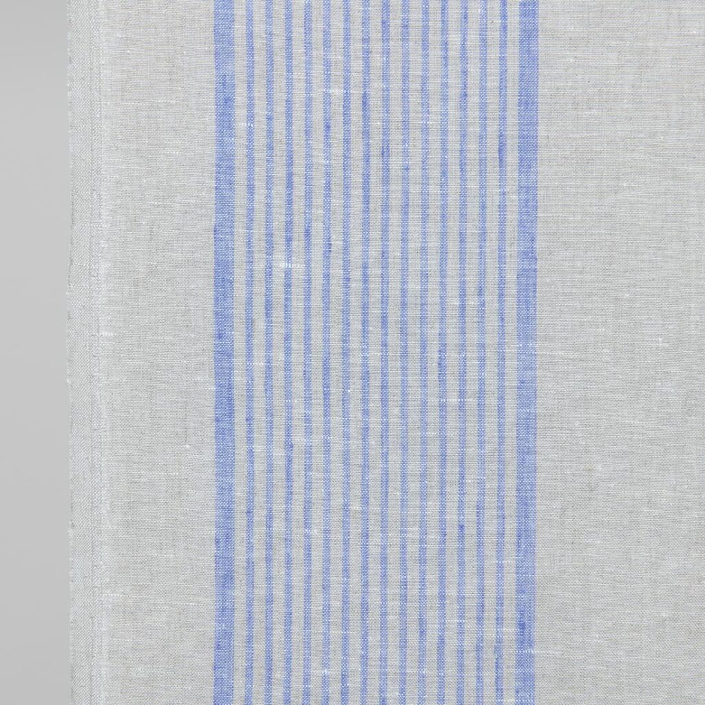 Tissu étroit beige à rayures bleues 2 linen towel fabric blue stripes tiny