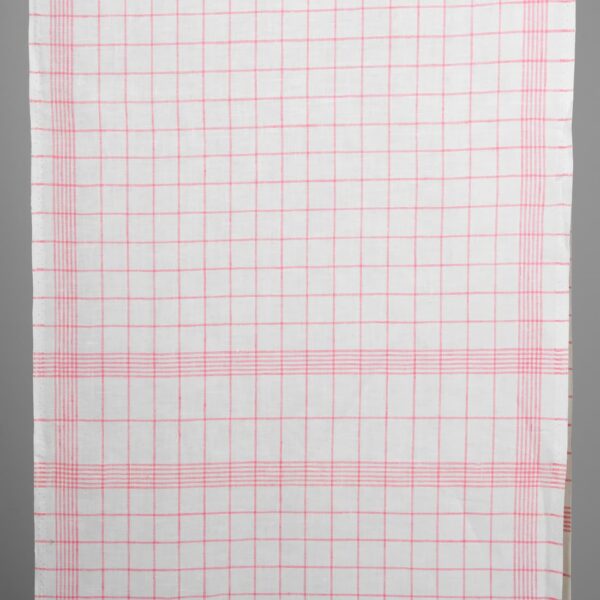 Tissu de lin étroit blanc brillant à carreaux roses