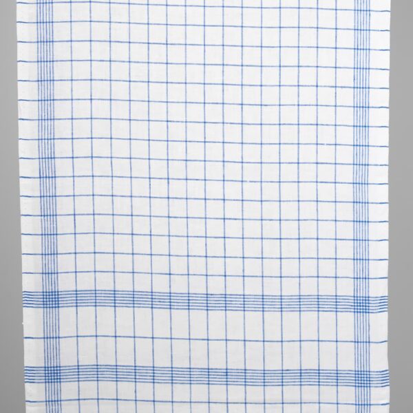 Tissu de lin étroit blanc brillant à carreaux bleus