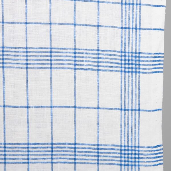 Tissu de lin étroit blanc brillant à carreaux bleus – Image 2