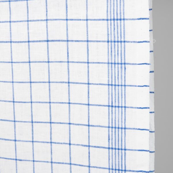 Tissu de lin étroit blanc brillant à carreaux bleus – Image 3