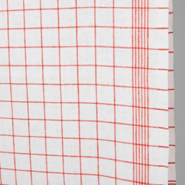 Tissu de lin étroit blanc brillant à carreaux rouges – Image 2