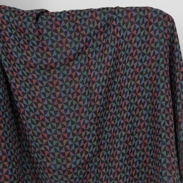 Washed linen fabric black with multicolour triangles