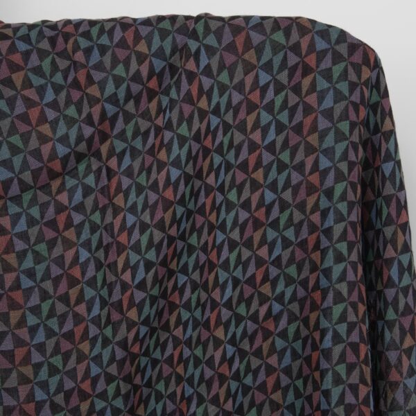 Washed linen fabric black with multicolour triangles product photo