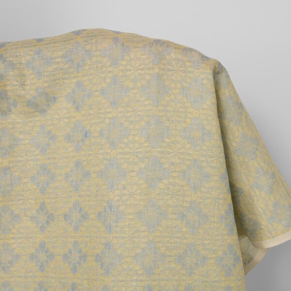 Tissu de lin en jacquard floral bleu clair et jaune – Image 2