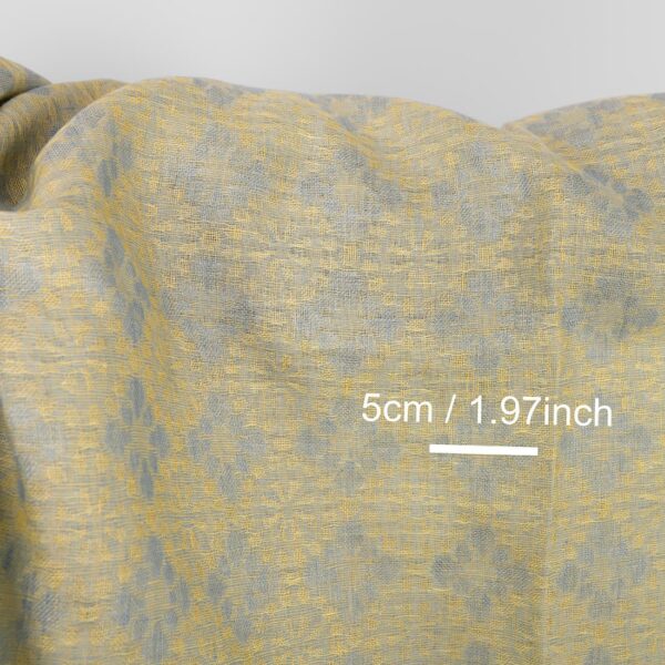 Tissu de lin en jacquard floral bleu clair et jaune – Image 3