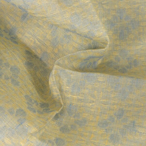 Tissu de lin en jacquard floral bleu clair et jaune – Image 4