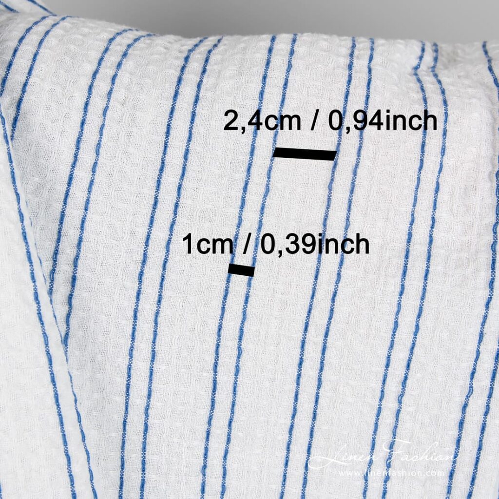 Tissu coton chanvre à rayures bleues lavées 3 Cotton hemp fabric in blue stripes, perfect for towels