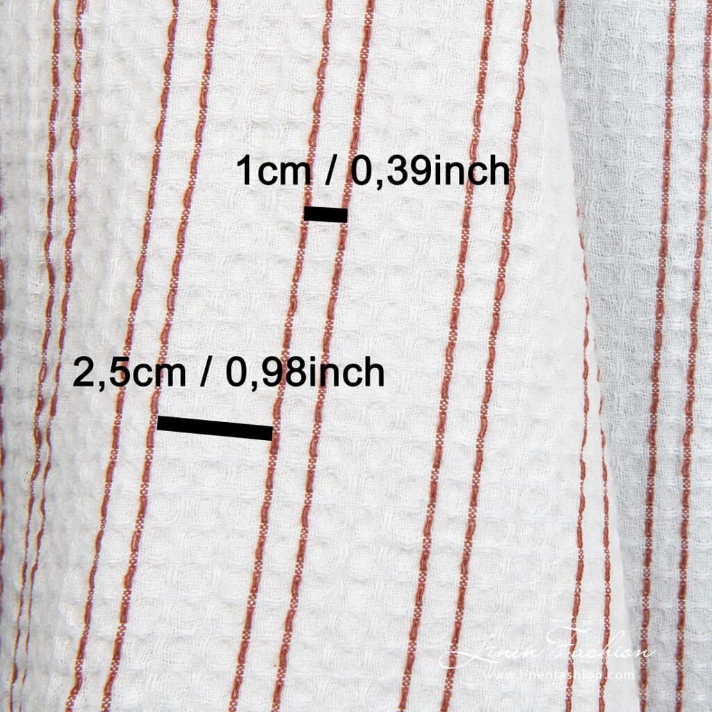 Tissu coton-chanvre à rayures brunes lavées 4 Cotton hemp fabric in waffle pattern