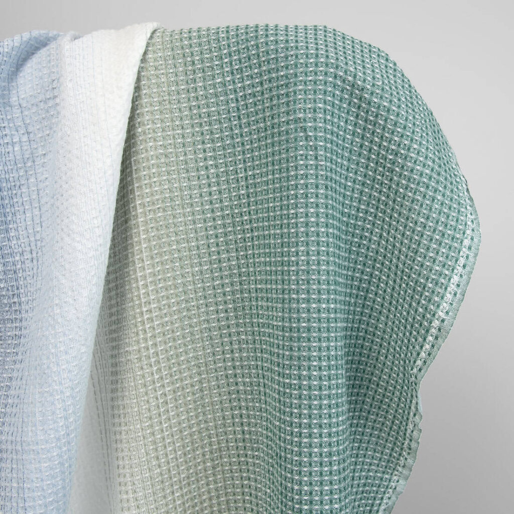 Tissu gaufré bleu vert en coton chanvre lavé 2 cotton hemp waffle fabric, washed