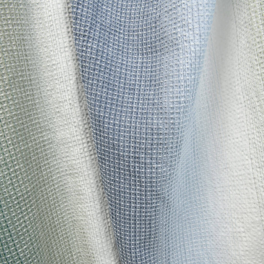 Tissu gaufré bleu vert en coton chanvre lavé 4 cotton hemp waffle fabric, soft structure