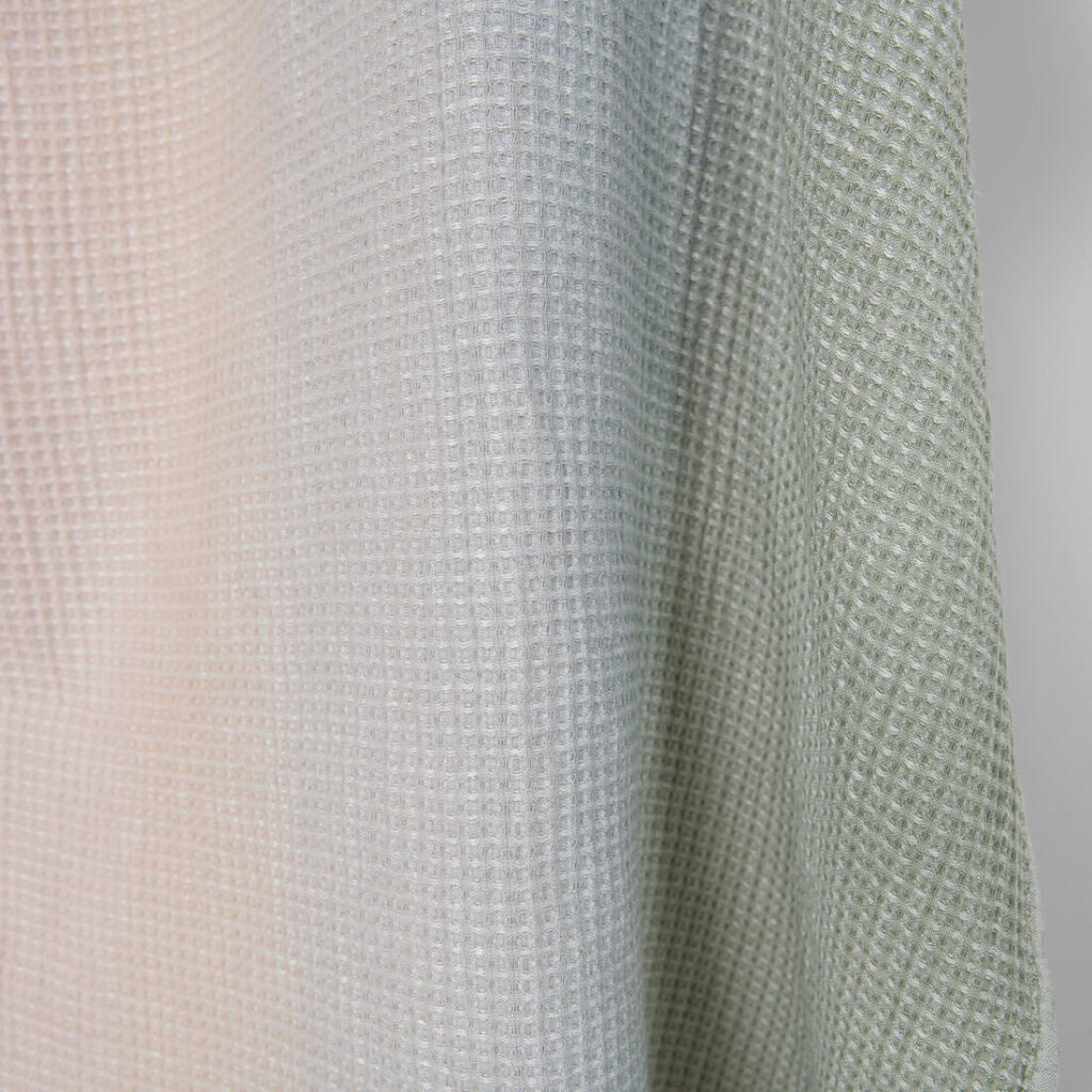 Tissu gaufré coton-chanvre lavé dégradé rose-vert 3 Washed cotton-hemp waffle fabric pink grey green gradient