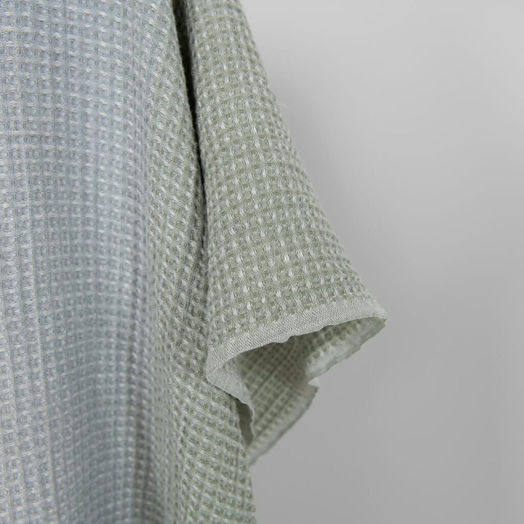 Tissu gaufré coton-chanvre lavé dégradé rose-vert 4 Washed cotton-hemp waffle fabric pink green gradient, edge
