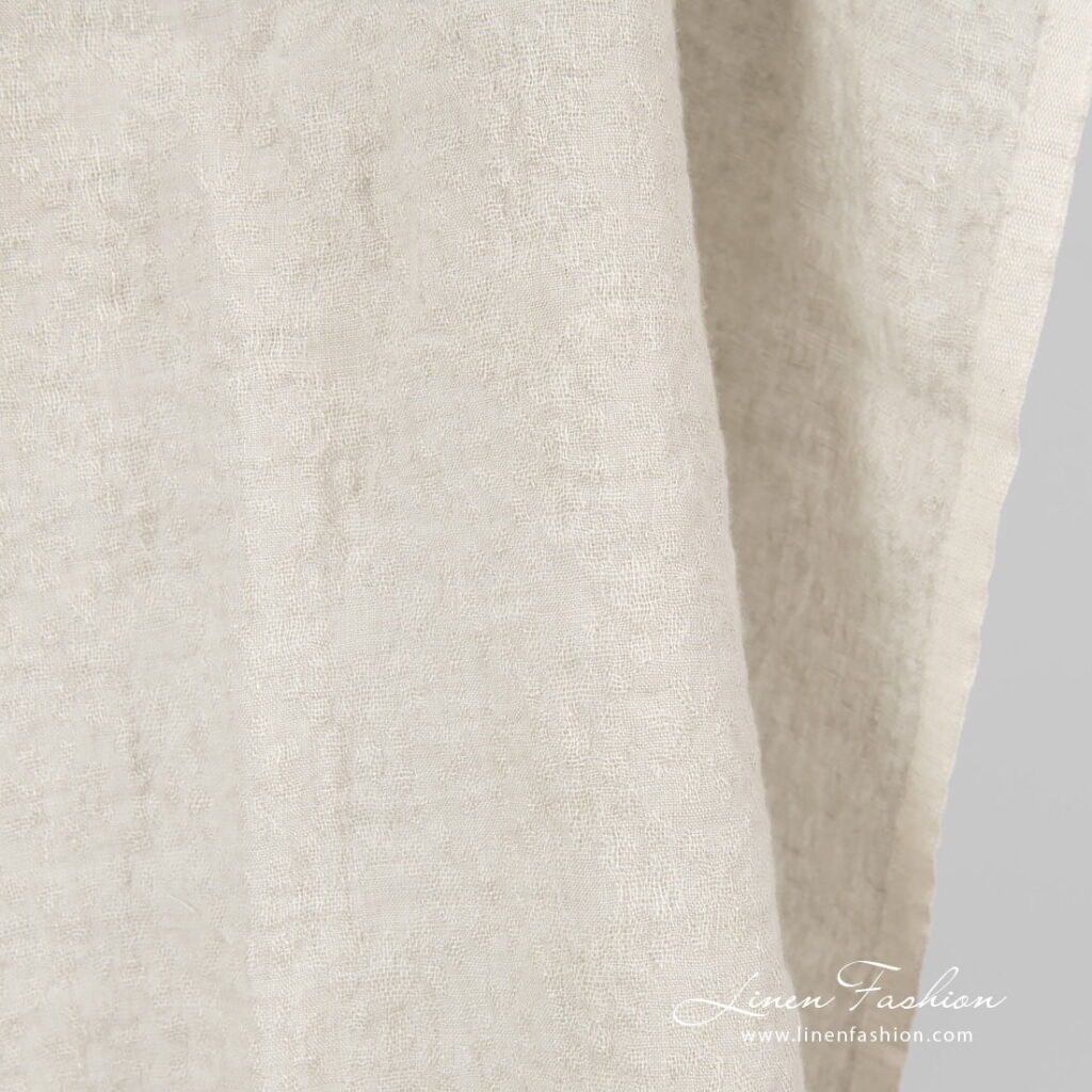 Laine de lin Jacquard gris sable tissu lavé 4 linen wool jacquard fabric, flower motif.