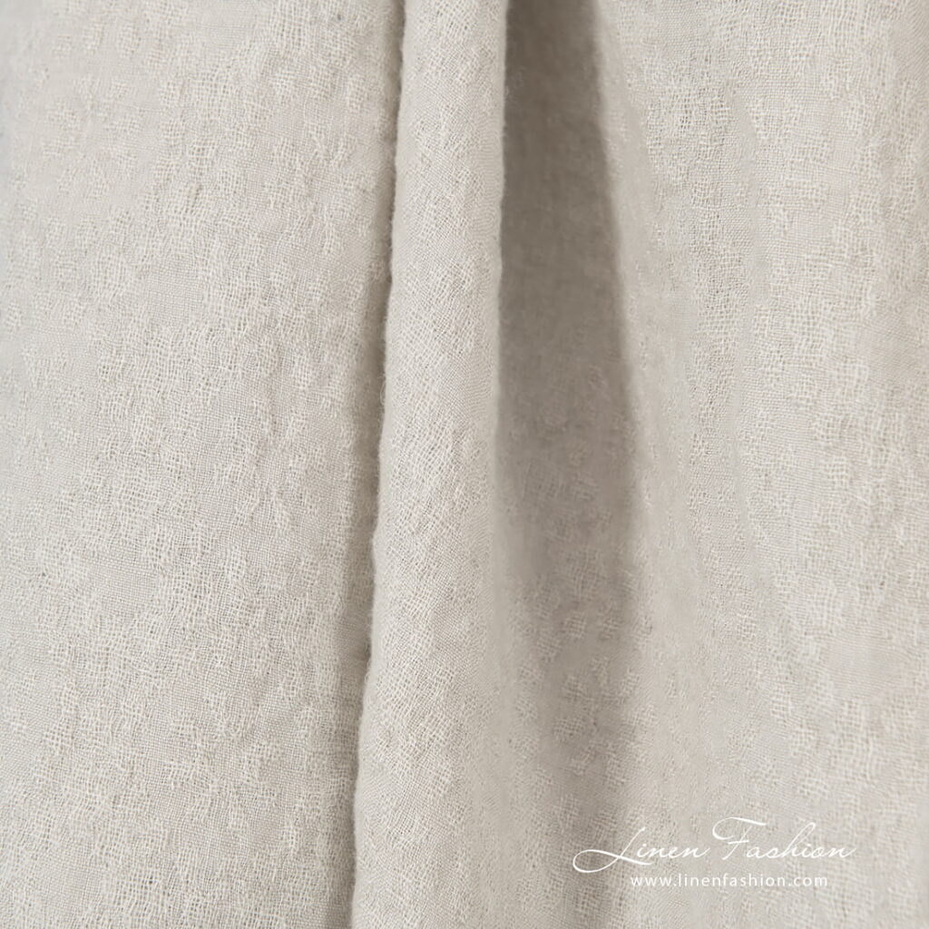 Laine de lin Jacquard gris sable tissu lavé 3 linen wool jacquard fabric grey sand color.