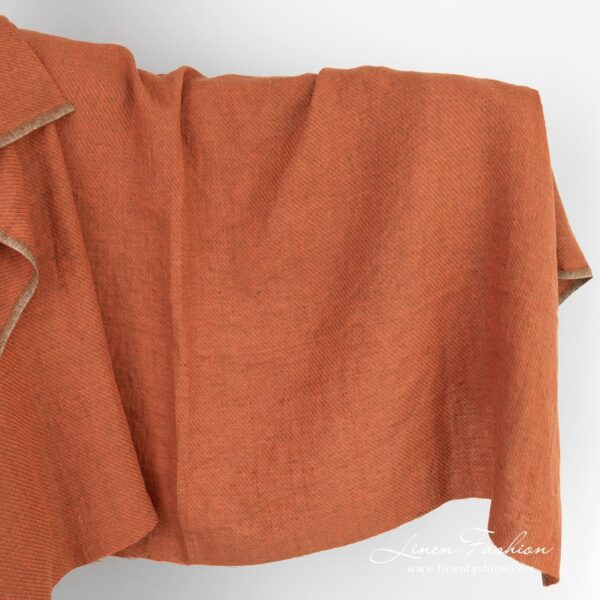 Orange linen fabric in twill weave