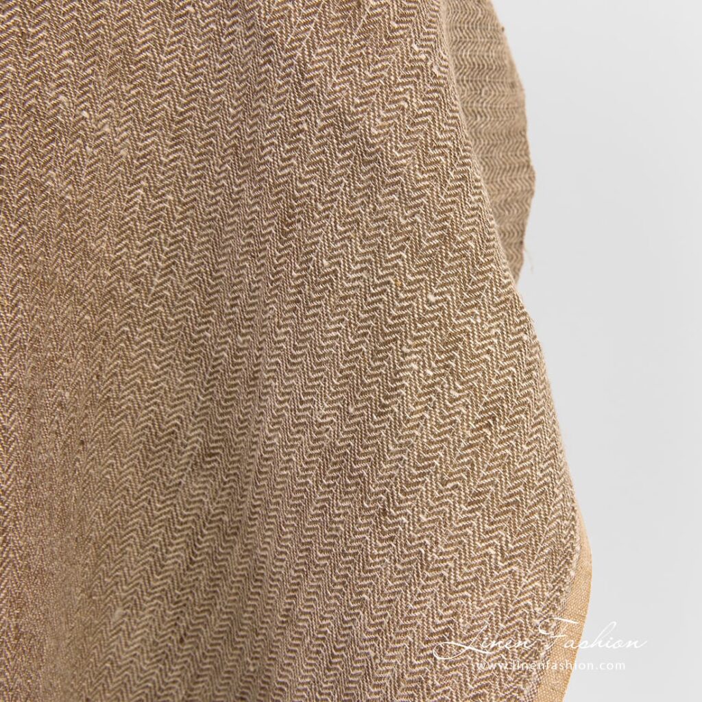 Tissu de lin brun à chevrons lavés 4 Brown linen fabric, specially washed to increase softness