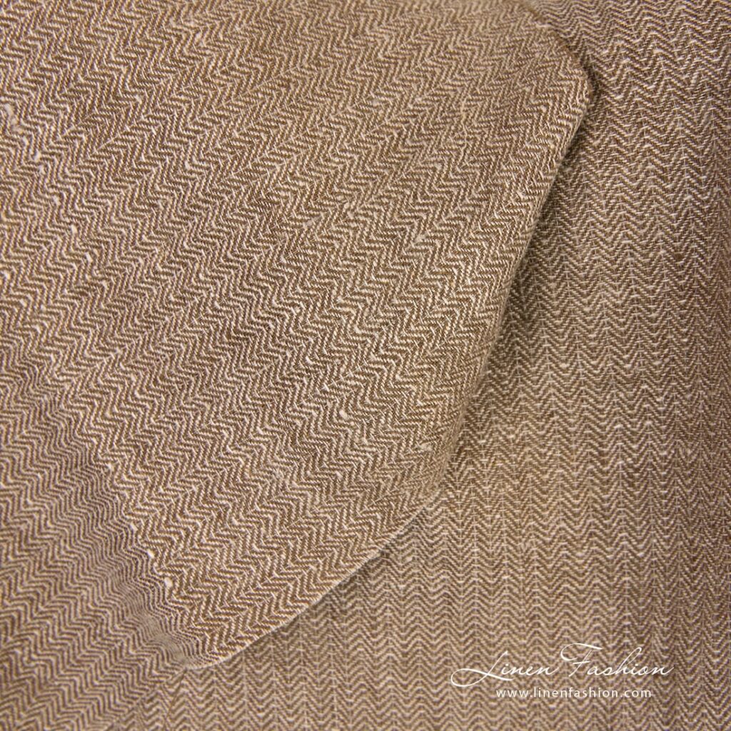 Tissu de lin brun à chevrons lavés 3 Brown linen fabric perfect for clothes and home textile