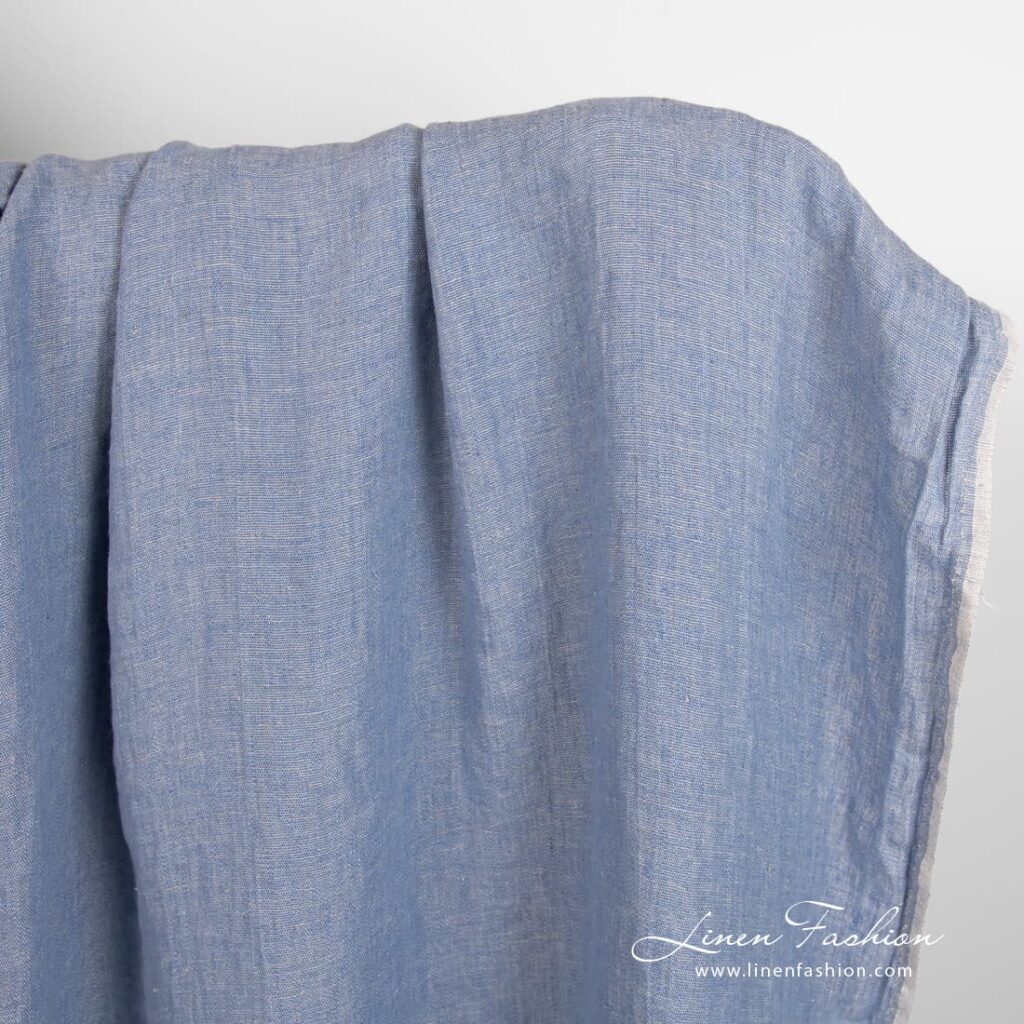 Tissu de lin gris bleu lavé 2 Grey blue linen fabric, specially washed to increase softness