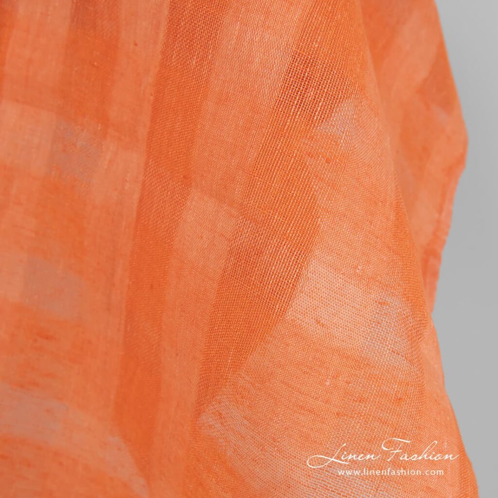 Tissu de lin à carreaux transparents orange pêche 3 100% linen fabric in checks, orange.