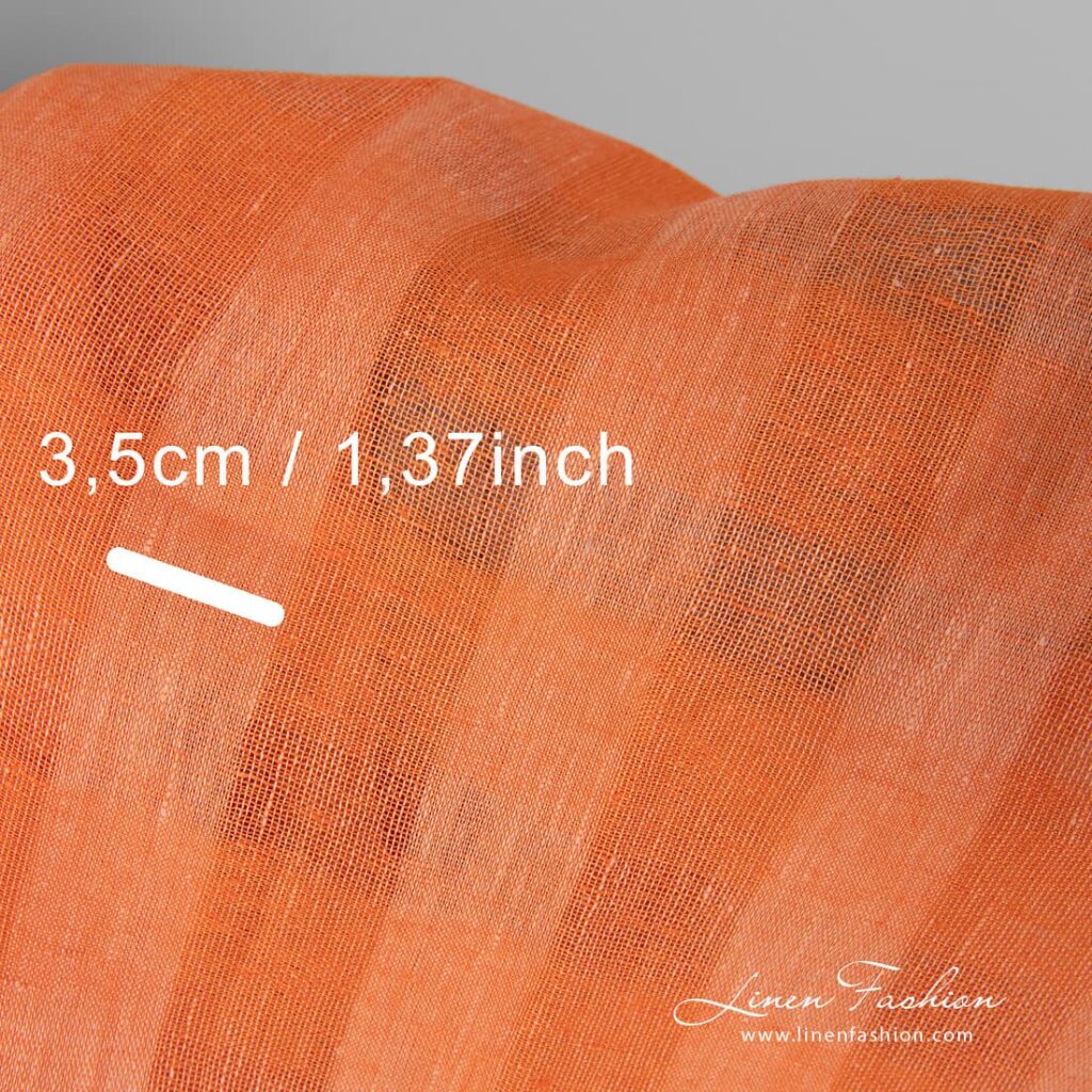 Tissu de lin à carreaux transparents orange pêche 4 Orange dyed 100% linen fabric.