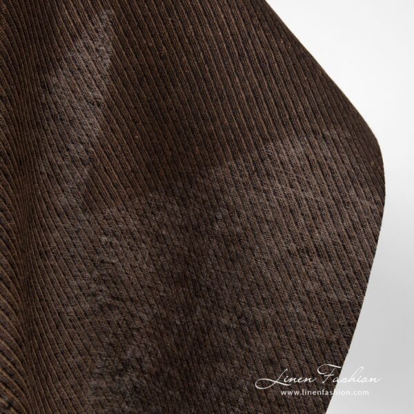 Chocolate brown linen fabric in black twill