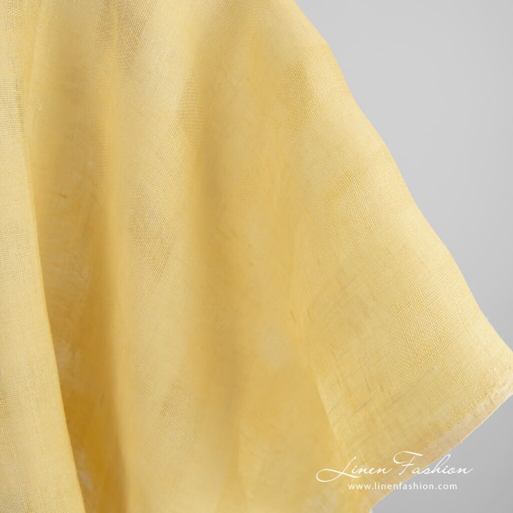 Tissu de lin jaune à carreaux ajourés 3 Yellow linen fabric in openweave checks