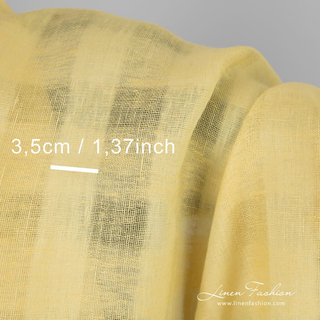 Tissu de lin jaune à carreaux ajourés 4 Yellow linen fabric in checks