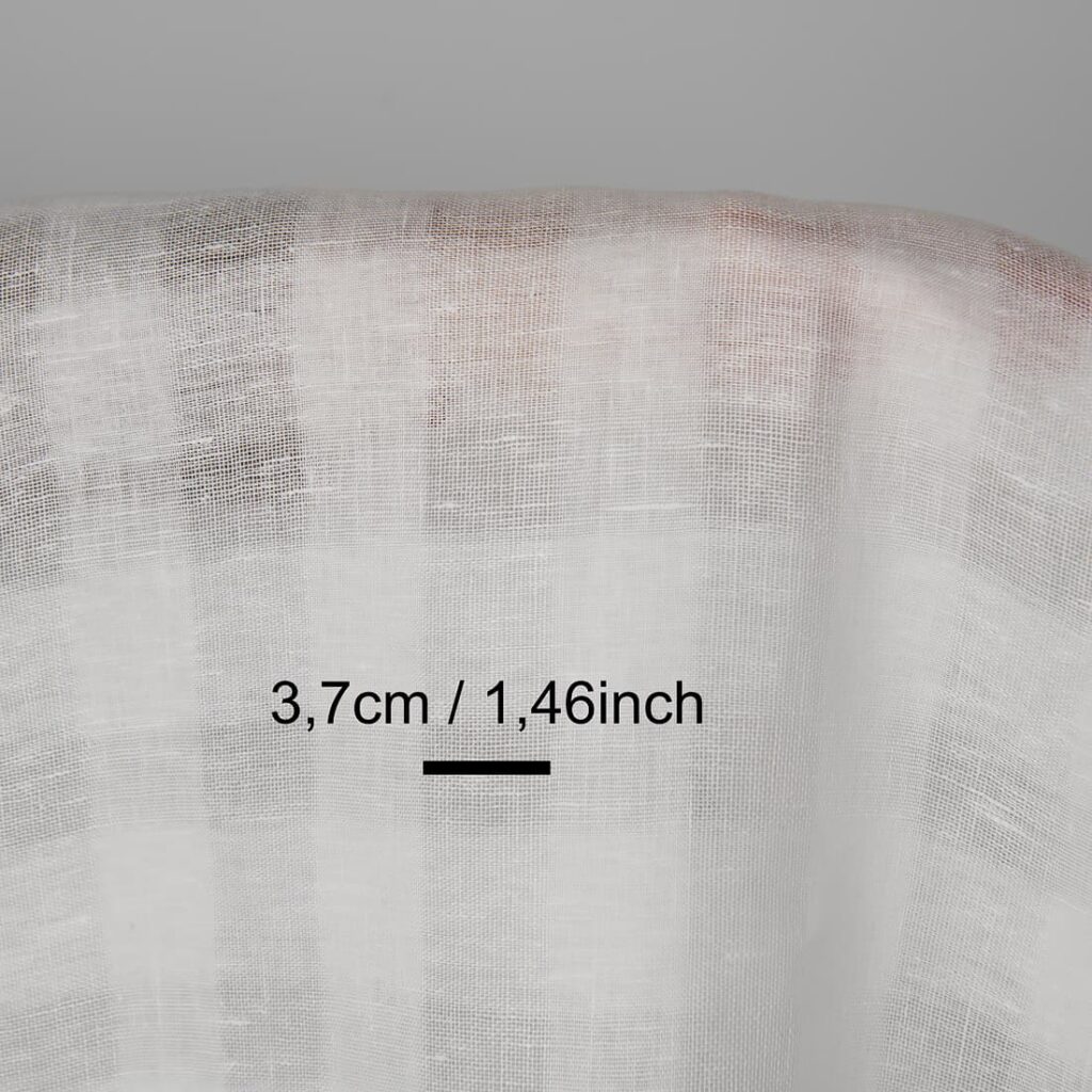 Tissu de lin à carreaux transparents blanc optique 4 Linen fabric optical white transparent checks, with measurements
