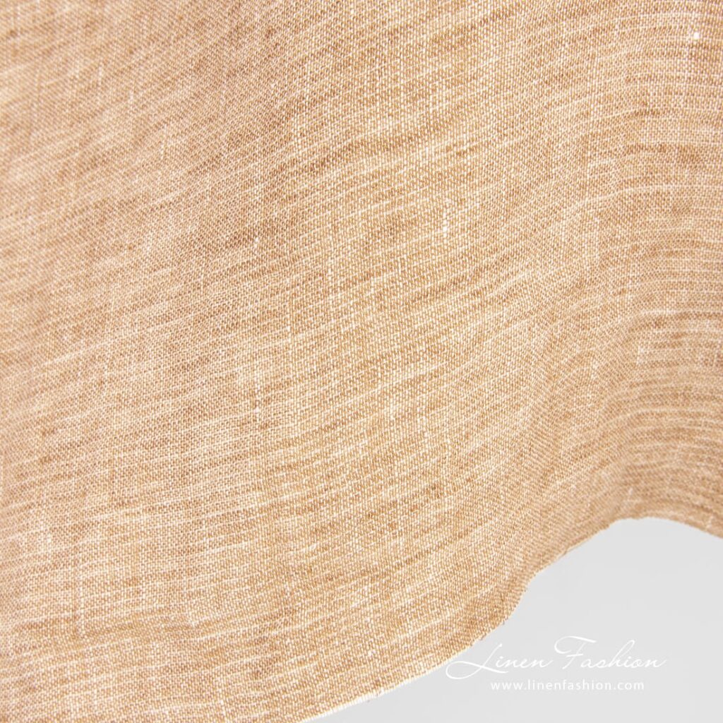 Tissu de lin double face marron clair lavé 4 Linen fabric, specially washed to increase softness