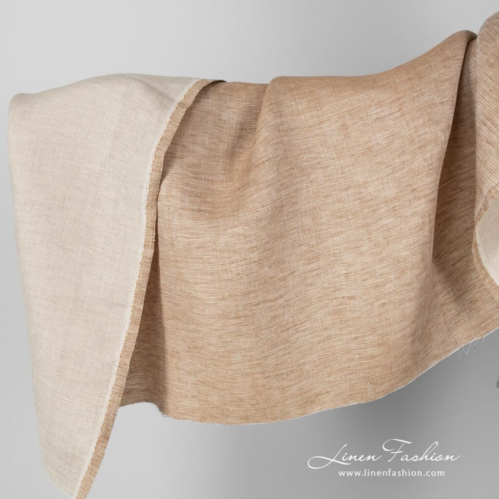 Tissu de lin double face marron clair 1 Light brown double sided linen fabric.