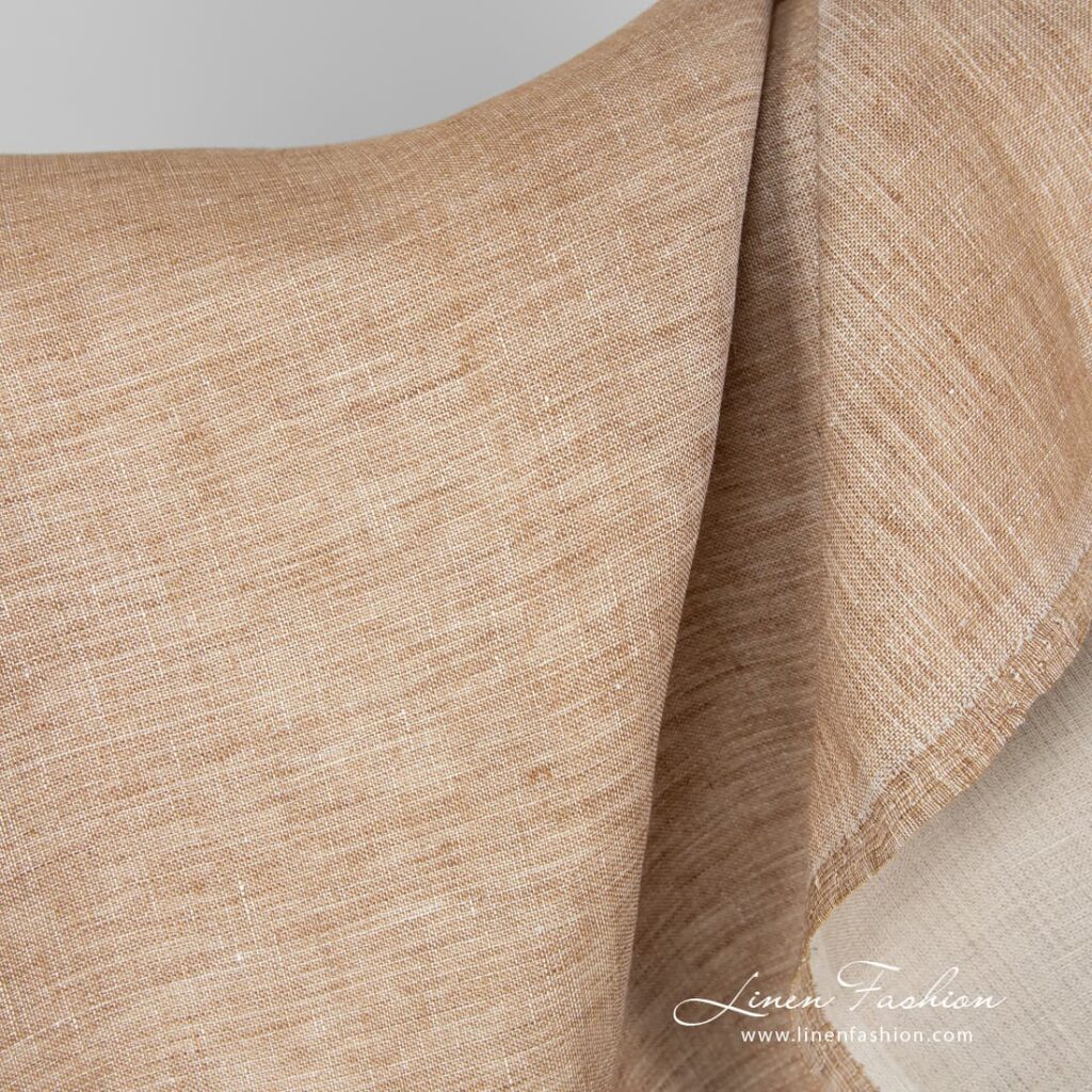Tissu de lin double face marron clair 3 100% linen fabric in light brown colour.