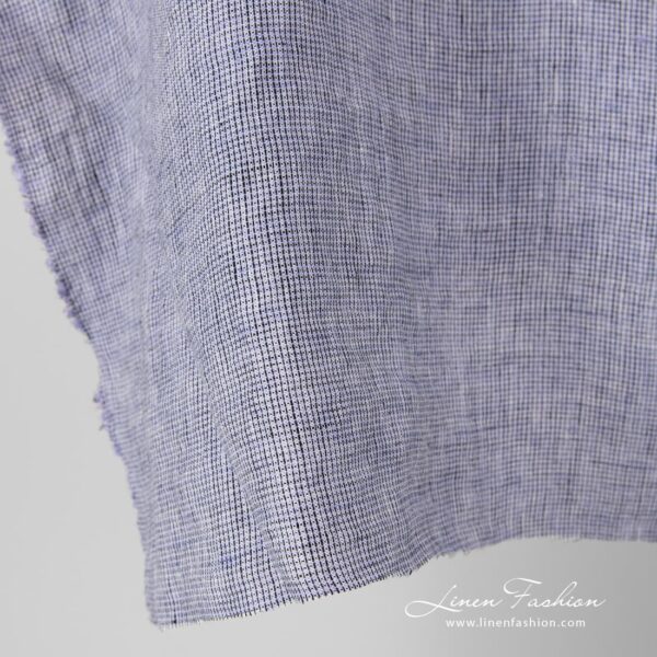 Checked linen fabric in violet black.
