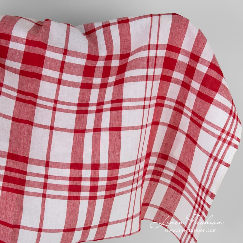 Tissu de lin rouge à carreaux 1 Checked linen fabric