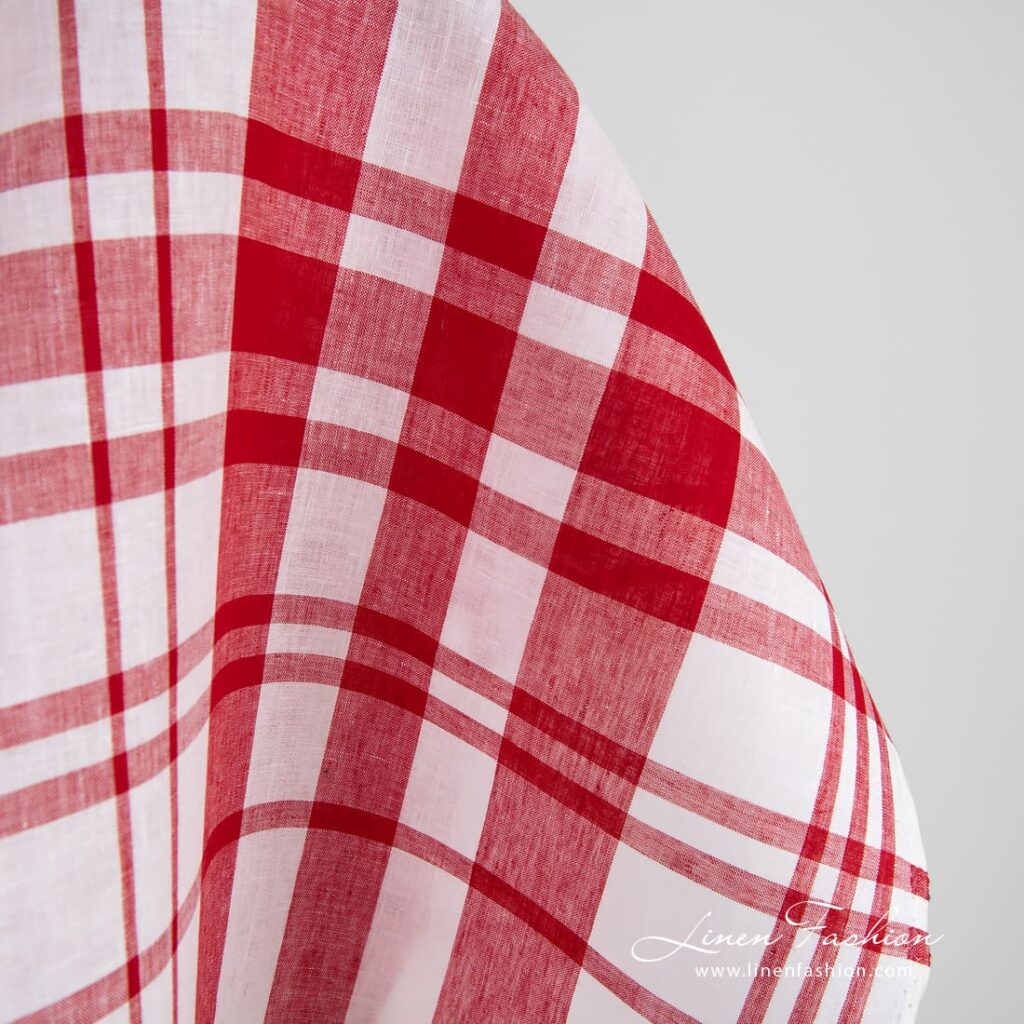 Tissu de lin rouge à carreaux 3 Checked linen fabric in red