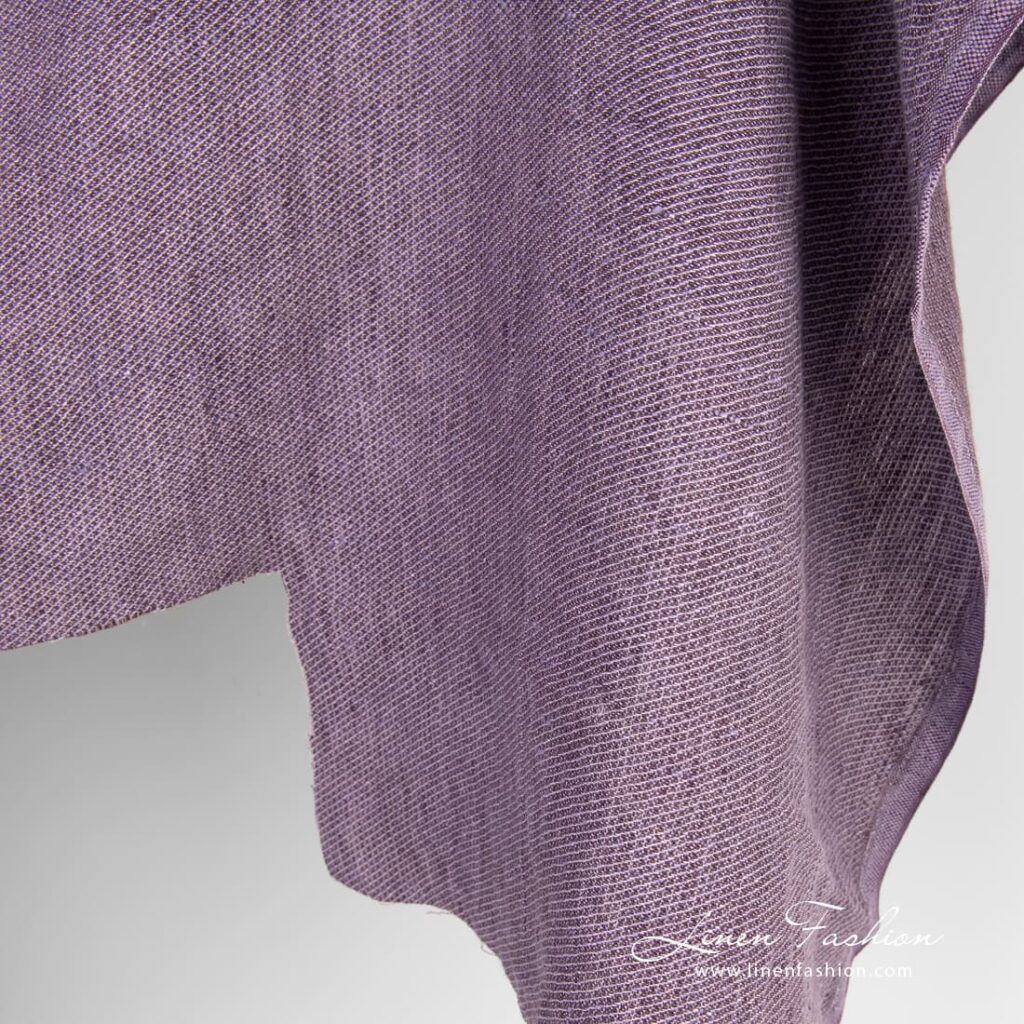 Tissu de lin violet clair en armure sergé lavé 4 Violet linen fabric, specially washed