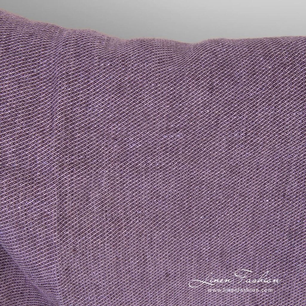 Tissu de lin violet clair en armure sergé lavé 2 Violet linen fabric in fine delicate design