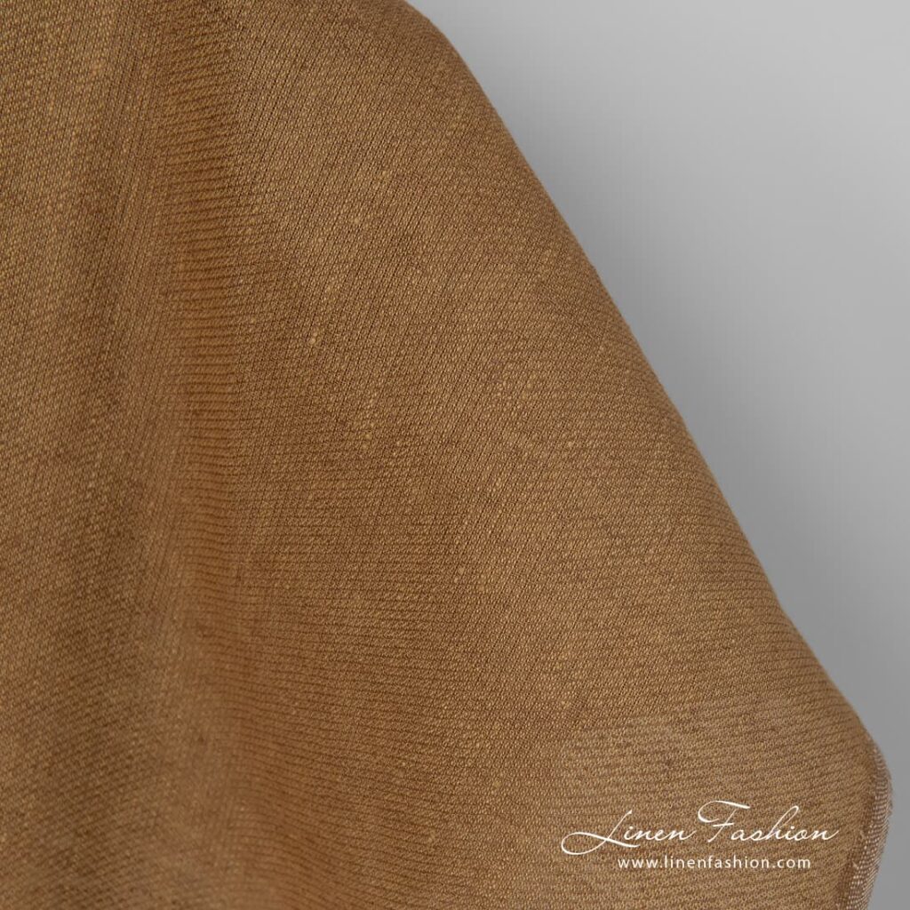 Tissu en lin mélangé marron à motif diagonal 3 100% linen fabric in brown melange.