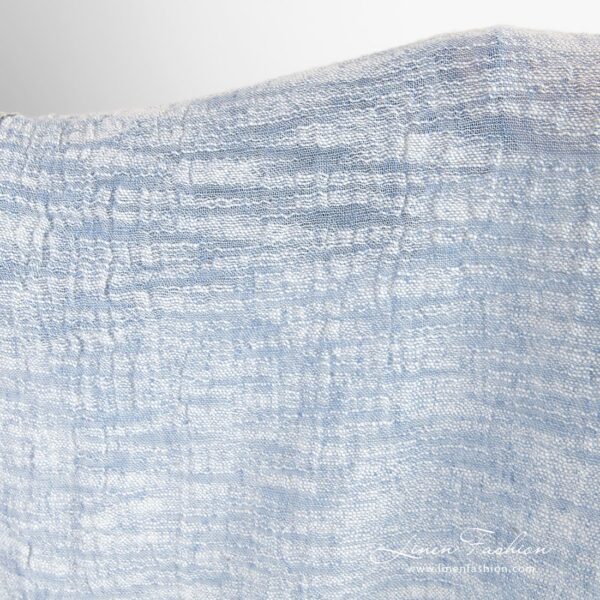 Linen cotton fabric with blue and white fancy yarns