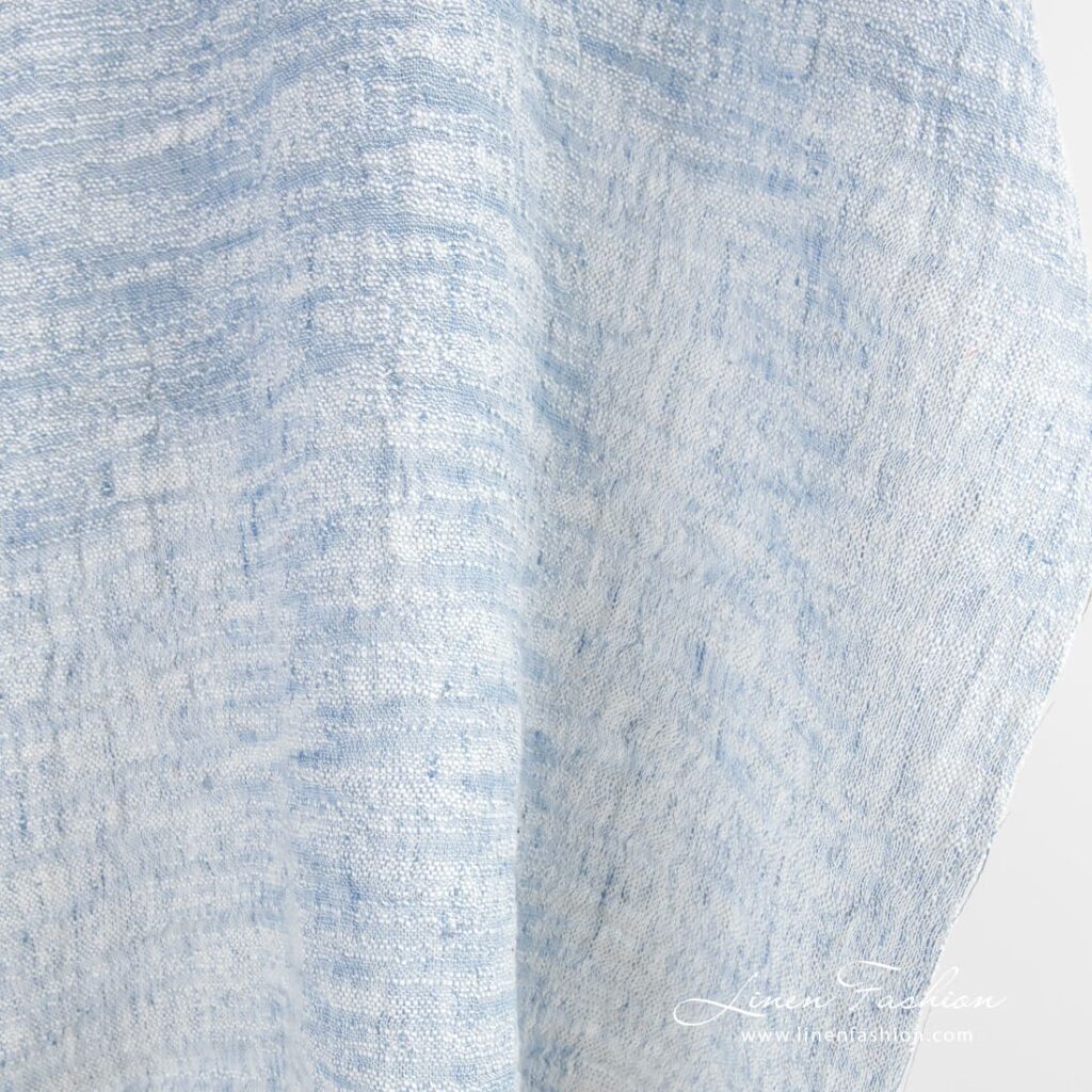 Tissu en coton lin bleu à rayures blanches lavé 4 Linen cotton fabric with white stripes