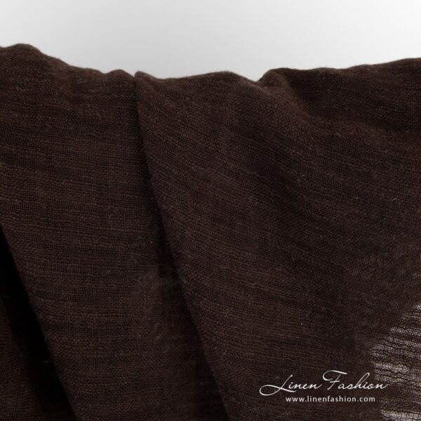 Dark brown linen cotton fabric woven with fancy yarns