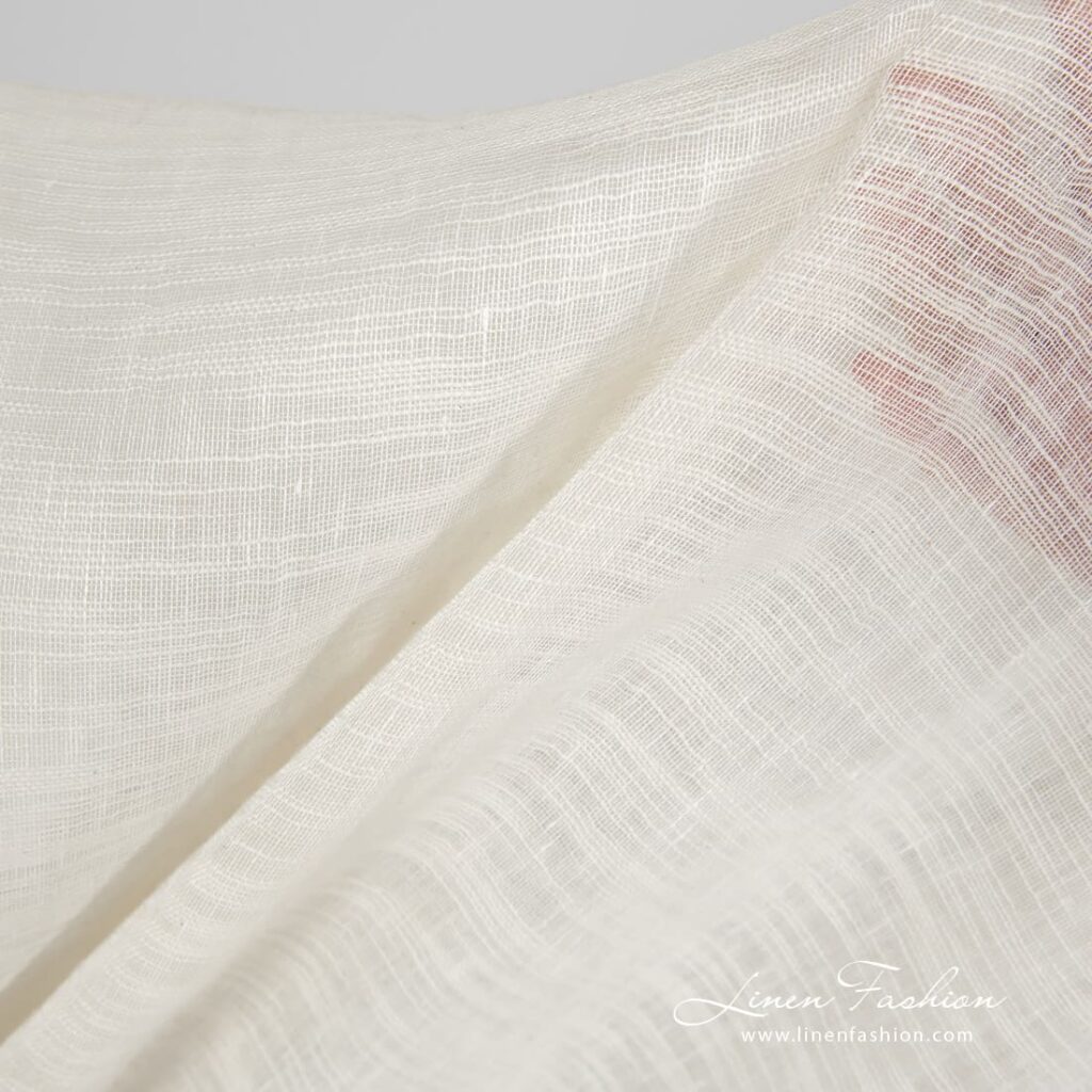 Tissu de coton lin transparent blanc cassé à rayures 3 Off-white sheer linen / cotton fabric in stripes