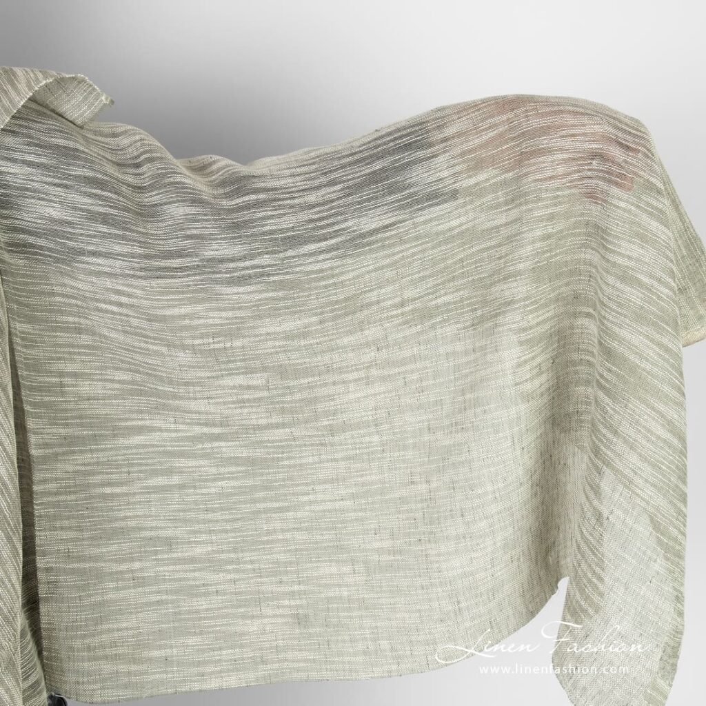 Tissu de lin et de coton verdâtre avec des rayures blanches 1 Linen cotton greenish fabric