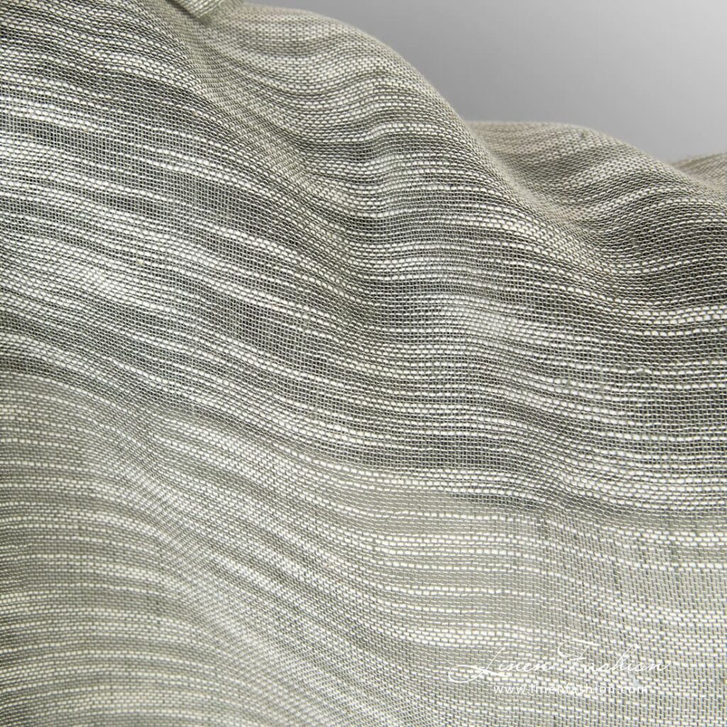 Tissu de lin et de coton verdâtre avec des rayures blanches 4 Linen cotton greenish fabric with white stripes