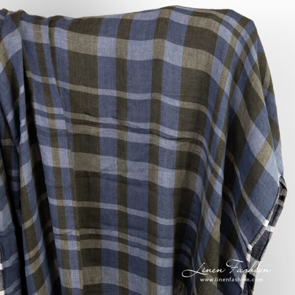 Linen fabric in blue and green checks