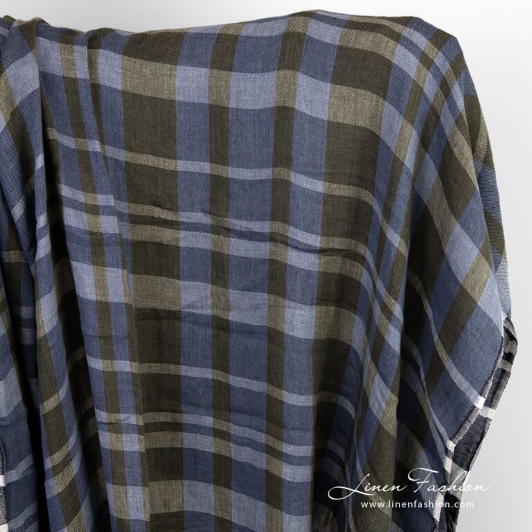 Linen fabric in blue and green checks